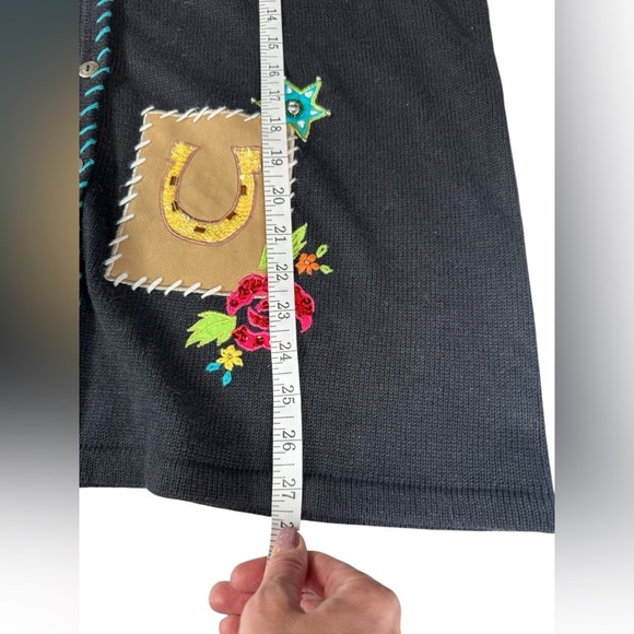 Susan Graver Womens Black Western Cardigan Sweater Button Front Sequin 1X - Picture 4 of 10